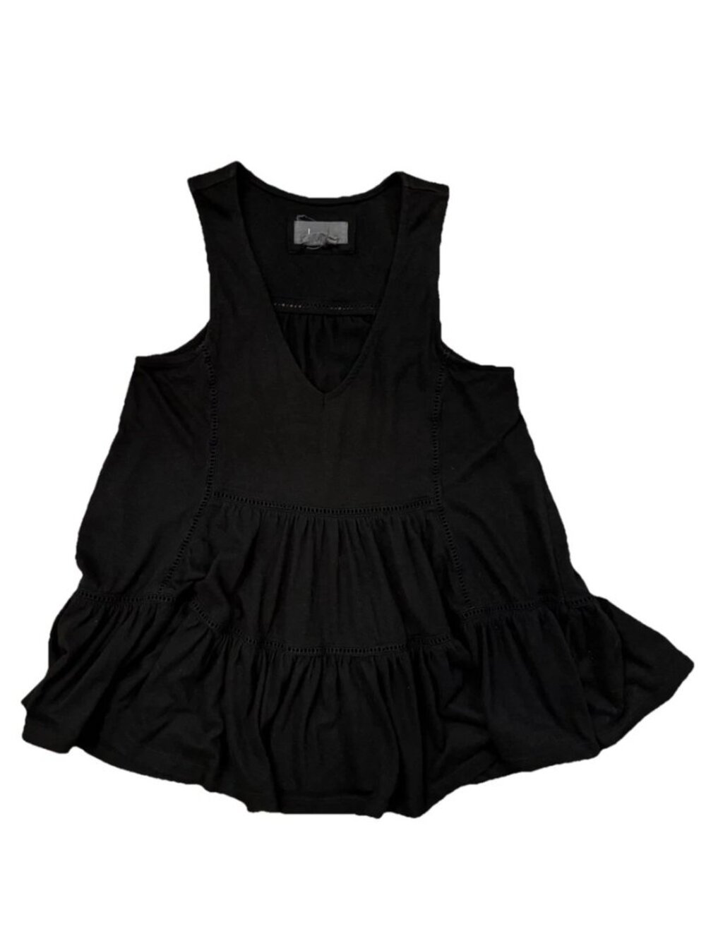 Y2K VTG Anthropologie Malaga Tank Top Women's Small Black V-Neck Tunic Blouse